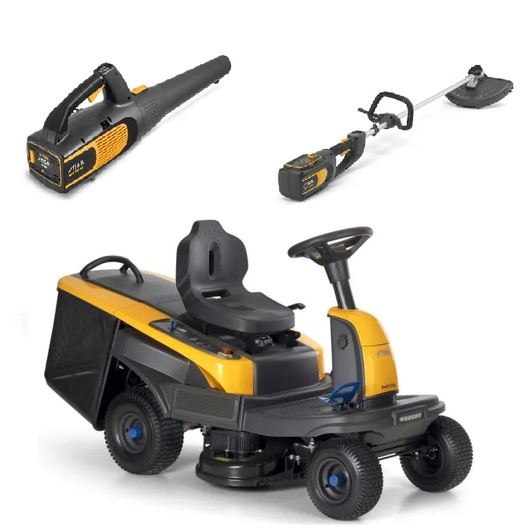 STIGA KIT a batterie con TRATTORINO 372E - SOFFIATORE SAB 700 E - DECESPUGLIATORE SBC700 AE - Prezzo € 5.400,00